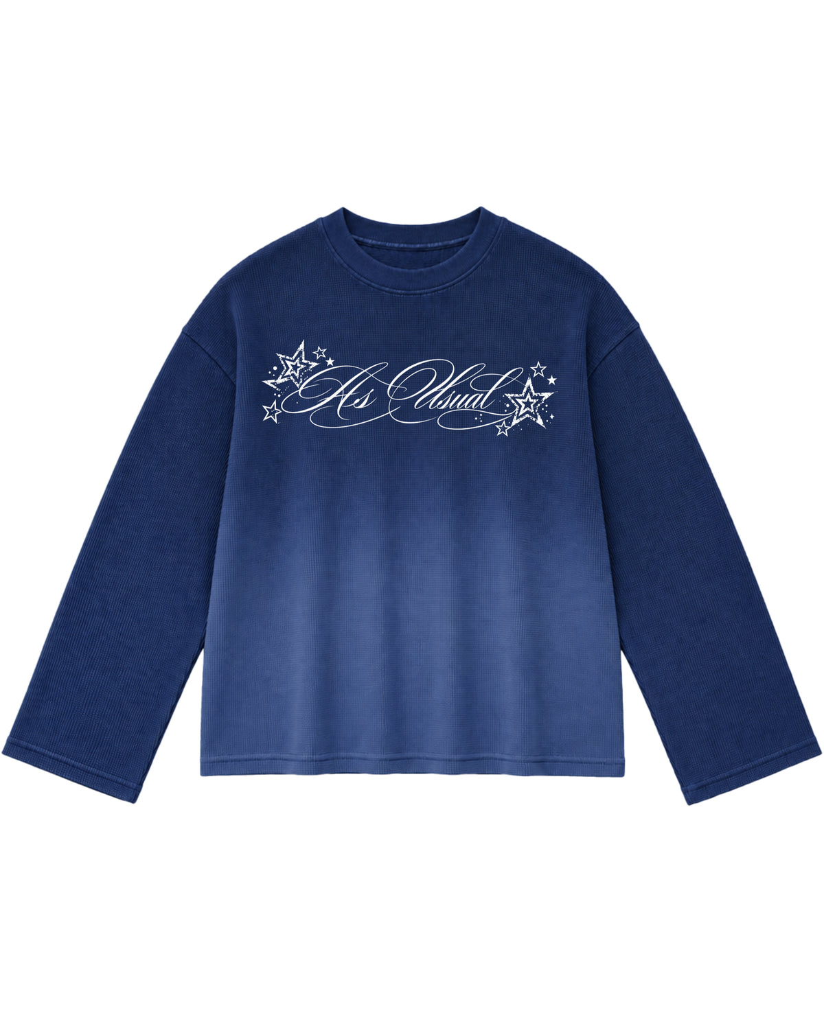 Blue Ombré Waffle Knit Oversized Full-Sleeve Front Design